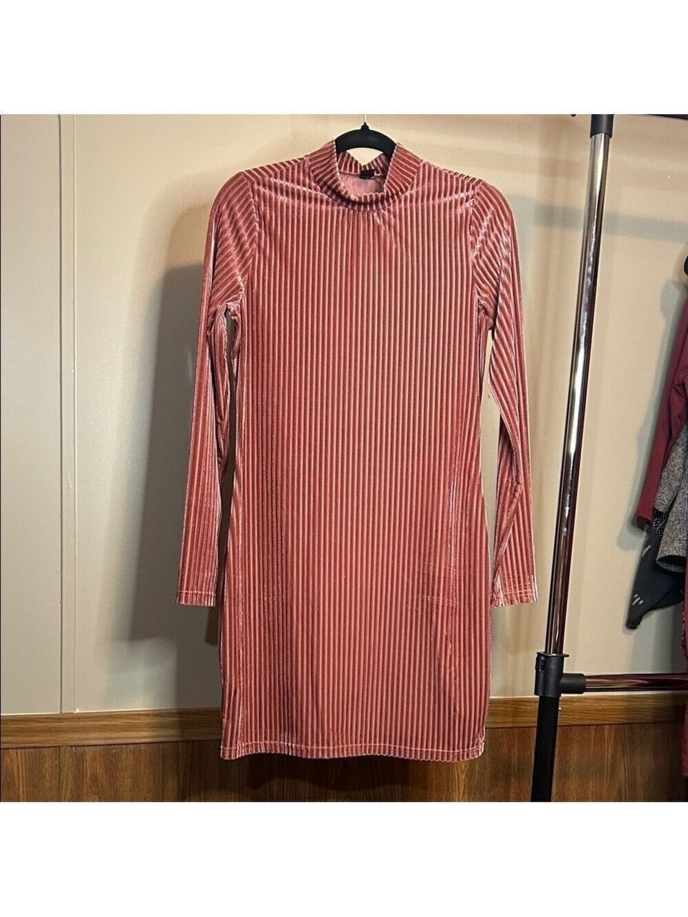 SHEIN Velvet Long Sleeve Dress in Pink Stripes